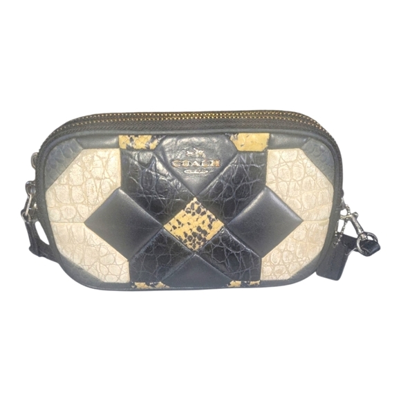 Coach Classic Quilt Black and Cream Exotic Embossed Crossbody Leather Clutch Bag - Picture 10 of 10